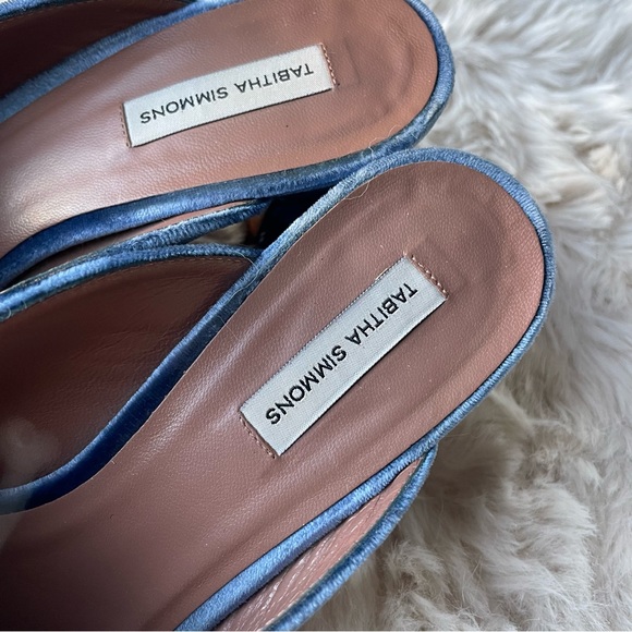 Tabitha Simmons Blue Velvet Mules Heels - Picture 3 of 6